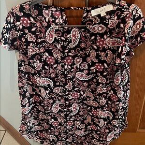 LOFT Black and Mauve Floral Blouse